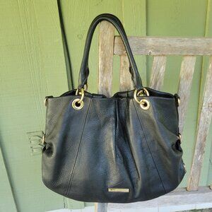 VINCE CAMUTO Black Pebbled Leather Hobo Shoulder Bag